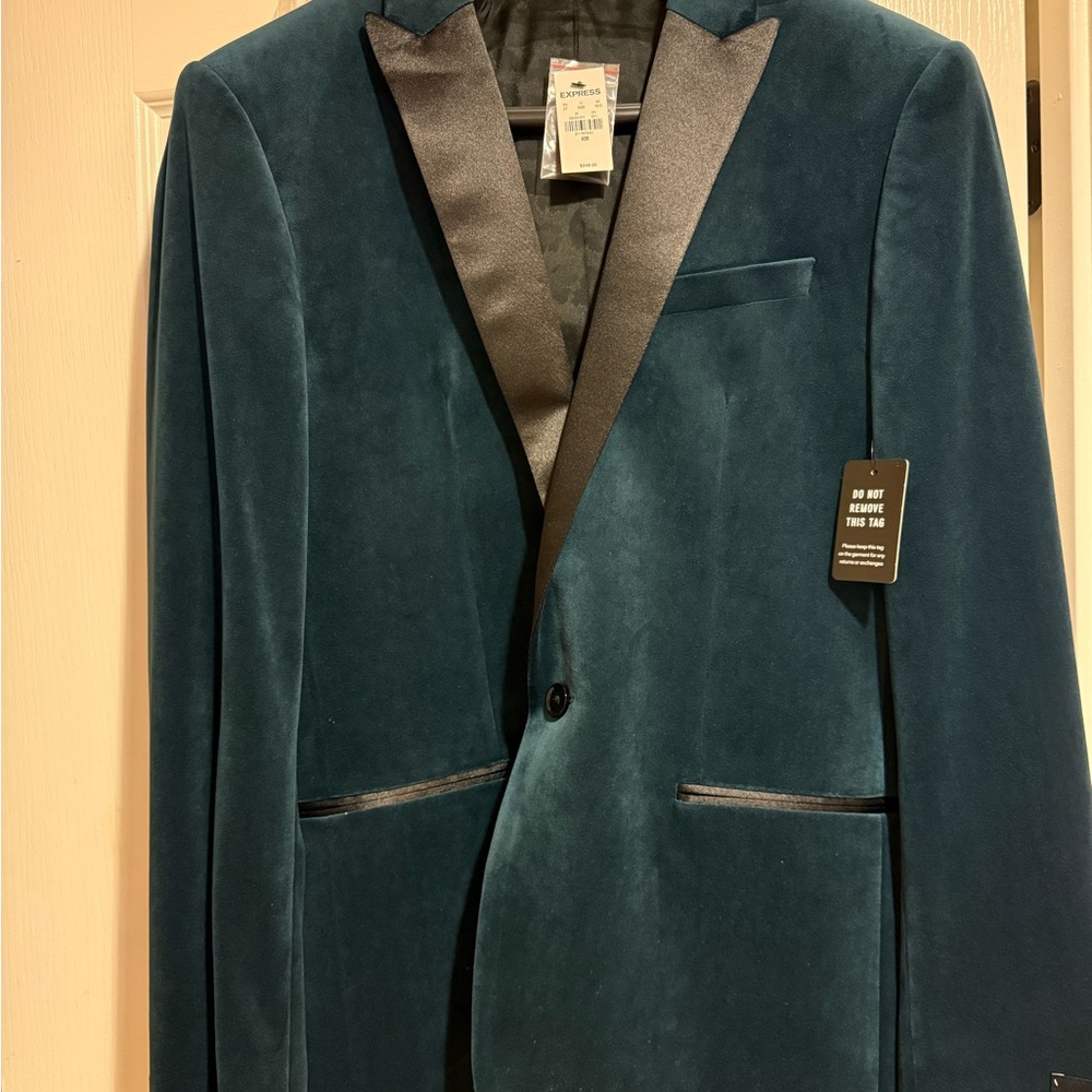 Express Teal Velvet Tuxedo with Black Trim NWT